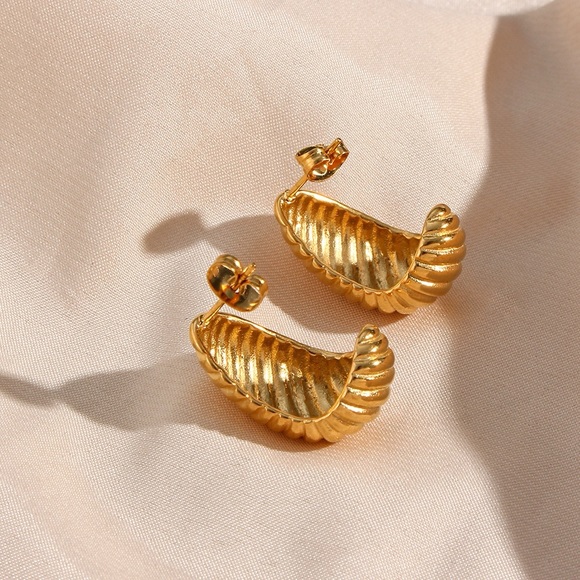 Gold Textured Everyday Earrings*Minimalist Jewelry*Waterproof and Sweatproof - Picture 6 of 8